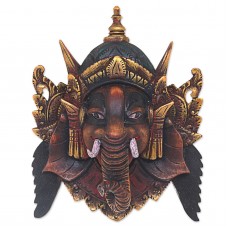 Ganesha Hand Carved Acacia Wood Gilt Mask 'Bestower of Happiness' NOVICA Bali   312101495767
